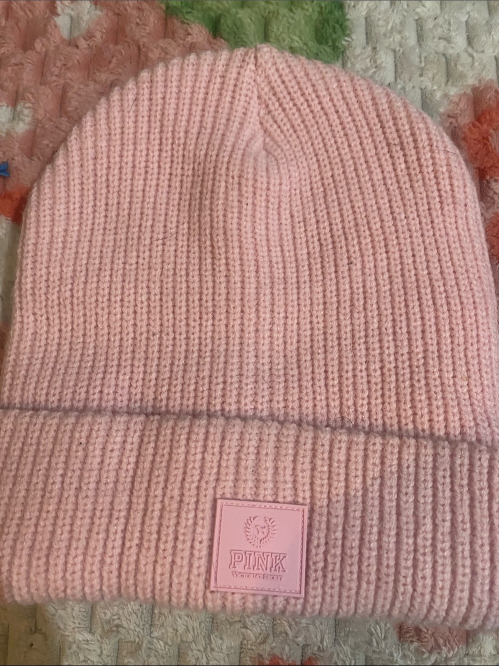 PINK Victoria's Secret Light Pink Ribbed Knit Beanie